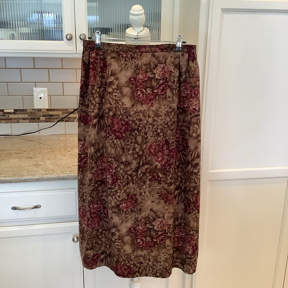 Laura Scott Vintage Midi Skirt Brown Red Floral Size 20W - Picture 1 of 5